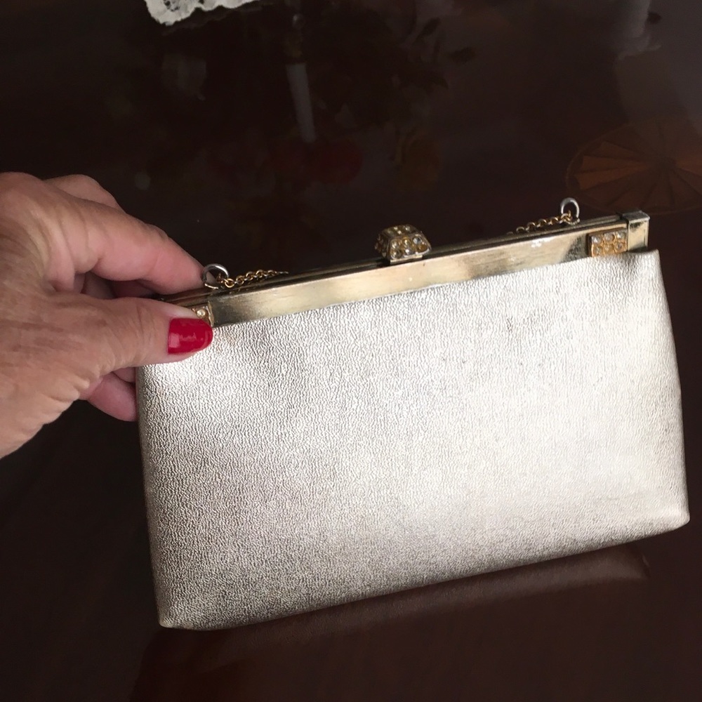 Vintage After Five Gold Metallic Clutch with Chain